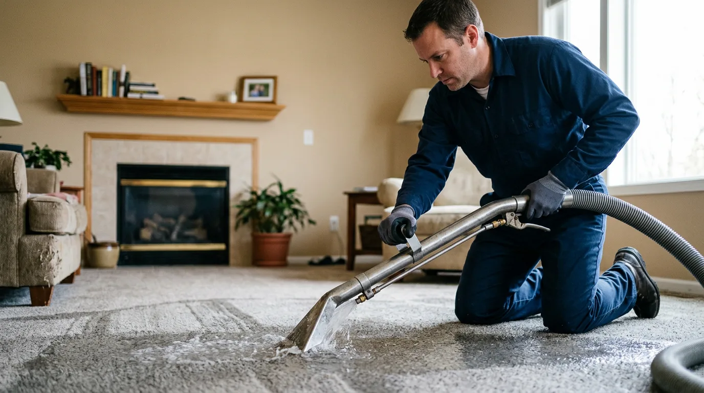 Water damage restoration technician working near Lanark, IL
